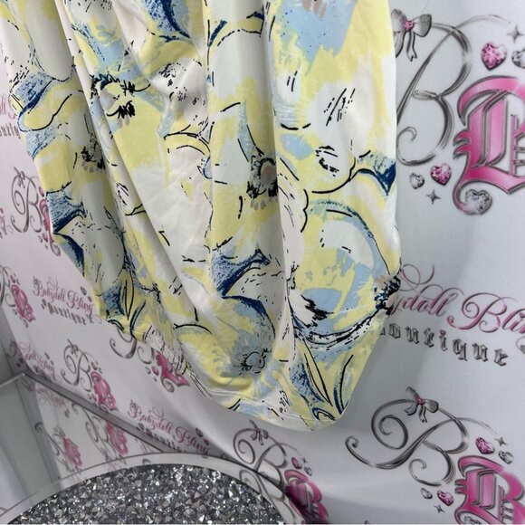 Be true to you tank top flowy Chic Floral Cowl Neck Blouse - Yellow and Blue - Picture 3 of 13